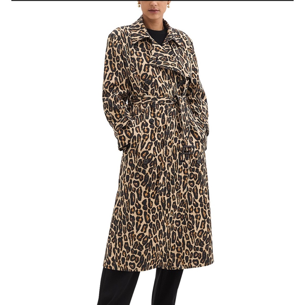 Theory Leopard Print Women's Wool Trench Coat S